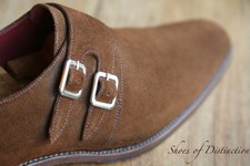 Loake Design Mercer Tan Brown Suede Double Monk Buckle Shoes Men's UK 10 F US 11