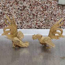 Vintage White Metal Fighting Cockerels Ornaments 