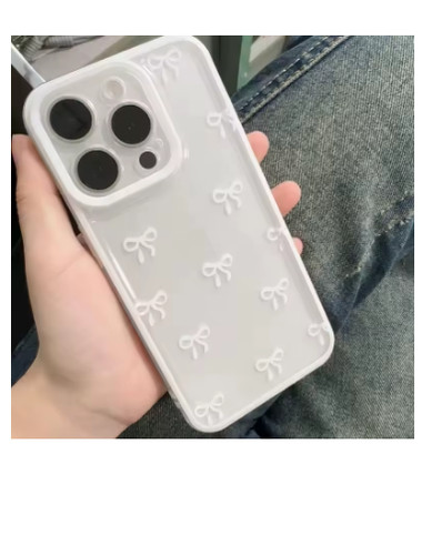 White bow clear phone case - white,