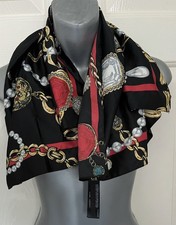 Beautiful Quality Primark Multi Chain Jewelry Print Satin Scarf - One Size - New