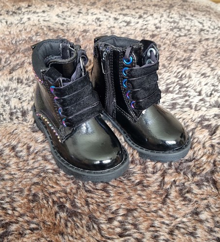 Black patent rainbow accents