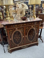 Fine French Kingwood Marquetry & Ormolu Console Credenza with Red Marble Top