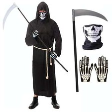 Adult Mens Grim Reaper Phantom Halloween Fancy Dress Costume Death Robe lot