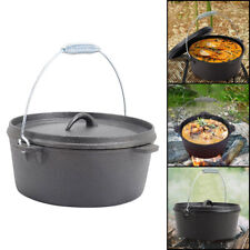 Cast Iron Camping Cooking Pot Dutch Oven Pre-seasoned Casserole Stew Dish w/ Lid