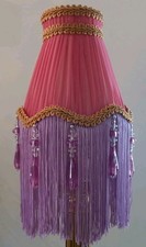 STUNNING BESPOKE VINTAGE CHIFFON PLEATED CLIP ON LAMPSHADE IN PINK & LILAC 