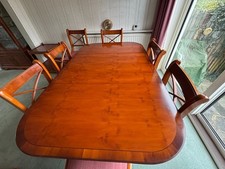 Pembroke Folding Pedestal Dining Table in Yew Wood and 8 matching Chairs