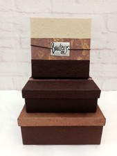 Storage Boxes x 3 Keepsake Brown Beige Square Lid Boaters Cardboard S/M/L