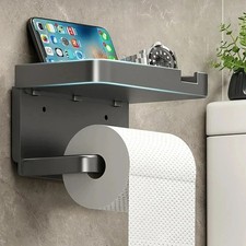 Bathroom Toilet Paper Roll Holder Wall-Mounted With Mobile Phone Storage Shelf