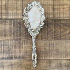 Vintage Victorian Hair Brush Cast Metal Floral Ornate Gold Cream Vanity Bristle