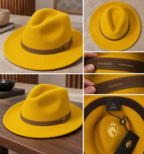 Yellow wool felt fedora hat - felt,