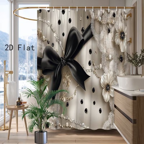 Black bow lace flower - black, pearl