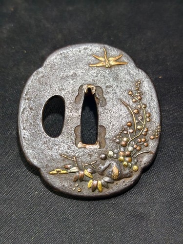 Edo japanese iron tsuba kaga - japanese,