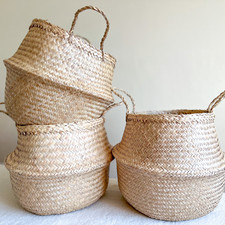 Seagrass Belly Basket Toy Storage Foldable Flower Plant Pot Laundry Storage