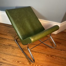 Vintage Childs Rocking Chair Bauhaus Style green vinyl chrome frame 