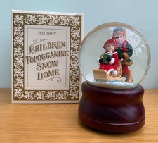 Past Times Christmas Snow Globe Dome Children Tobogganing in Original Box