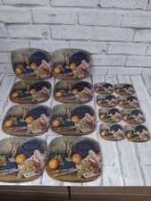 Vintage Set Of 8 Fruits Placemats And Coasters Cork Back Superb Condition 