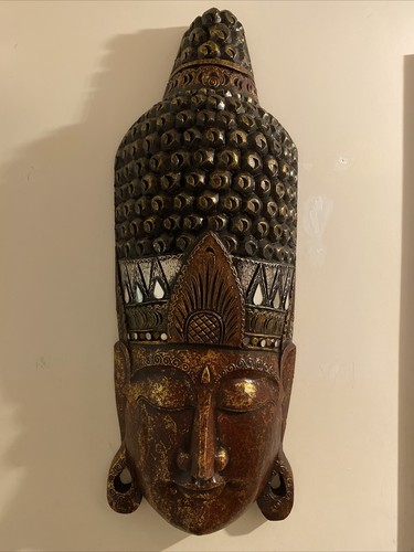 Wooden buddha head statue - wooden,