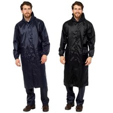 Mens Long Waterproof Jacket Hooded Windproof Outdoor Knee Length Rain Coat