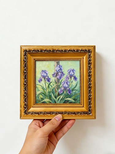 Purple iris wood fence flower - purple,