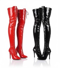 Women's Thigh High Lace-Up Stiletto Boots | Over The Knee Faux Leather