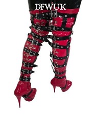 UK MADE Latex Rubber Thigh Boot Strap harness black Fetish Wear Kink Buckles
