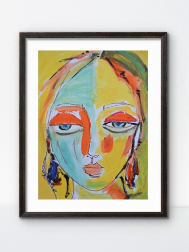 Original blue portrait art - blue,