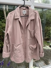 ZARA Pale Pink 100% Cotton Denim Artist Style Jacket Size XXL UK 16 18