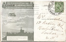 First UK Aerial Post 1911 - Sent from Windsor Sept 16. 1/2d KGV Green. Written