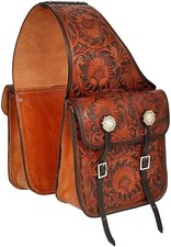 Genuine Western Trail Hand Tooling & Carving Horse Leather Saddle Bag.