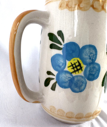 Studio pottery blue flowers - studio, 5"