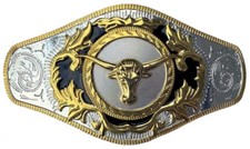 Western Steer Head Gold & Silver Plated Cowboy Rodeo Belt Buckle Large