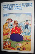SAUCY Seaside Comic DEAF LADY EAR TRUMPET NO HE'S GONE IN SEA TO HAVE A PADDLE