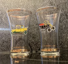 2 Vintage Set Car Sherry Glasses With Gold Rims - Ford And Rolls Royce