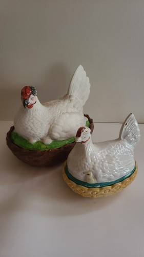 Two antique staffordshire hens - staffordshire,