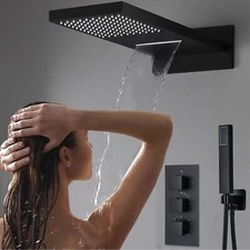 Thermostatic Concealed Shower Mixer Set Black Rain Shower Head Valve Taps Kit