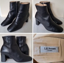 L K Bennett Ladies Size 38 Matt Black Leather Side Zip Block Heel Ankle Boots