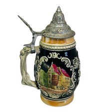 Vintage DBGM German Munchen Beer Stein Jug Pewter Lid Ceramic Munich Siegestor