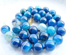 8MM ANTIQUE ART DECO GENUINE RARE BLUE CHALCEDONY AGATE BEADS NECKLACE 18"