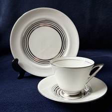 Royal Doulton H4244 Silver 1930s Vintage Art Deco Tea Trio Cup Saucer Side Plate