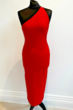 One Shoulder Bandage Evening Maxi Cocktail Dress Stretch Knit Red Small