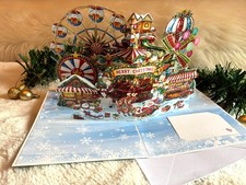 Beautiful 3D Pop Up Christmas Fair Card with Santa Snowmen Ferris Wheel