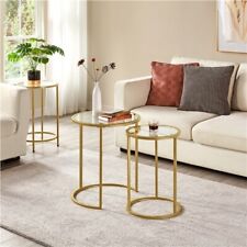Round Nesting Coffee Table Set, Stacking End Side Table with Glass Top, Gold