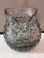 Vintage BLENKO OWL  smoked grey Bubble effect Glass  Vase Hand Blown