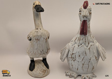 Rustic Wooden Chicken & Goose Figurines – Farmhouse Shabby Chic Décor –