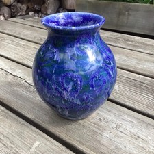 Vintage Sophie Hamilton Studio Pottery Large Blue Glazed Abstract Swirl Vase