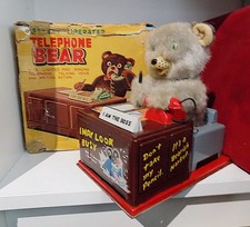Vintage Tinplate Battery-Operated Telephone “Boss” Bear, Linemar, Japan. VGiPB