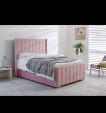 Ottoman Bed Plush Velvet Gaslift Storage Divan Frame with Headboard Mattress