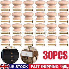 30PCS 27mm Wood Door Knobs Genuine Pine Wooden Drawer Cupboard Cabinet Round