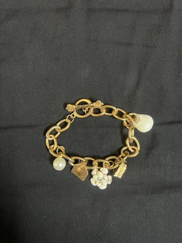 Gold tone charm bracelet - gold, faux