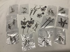 JOBLOT 15 PAIRS WHITE METAL JEWELLERY UNUSUAL DROP EARRINGS FOR PIERCED EARS